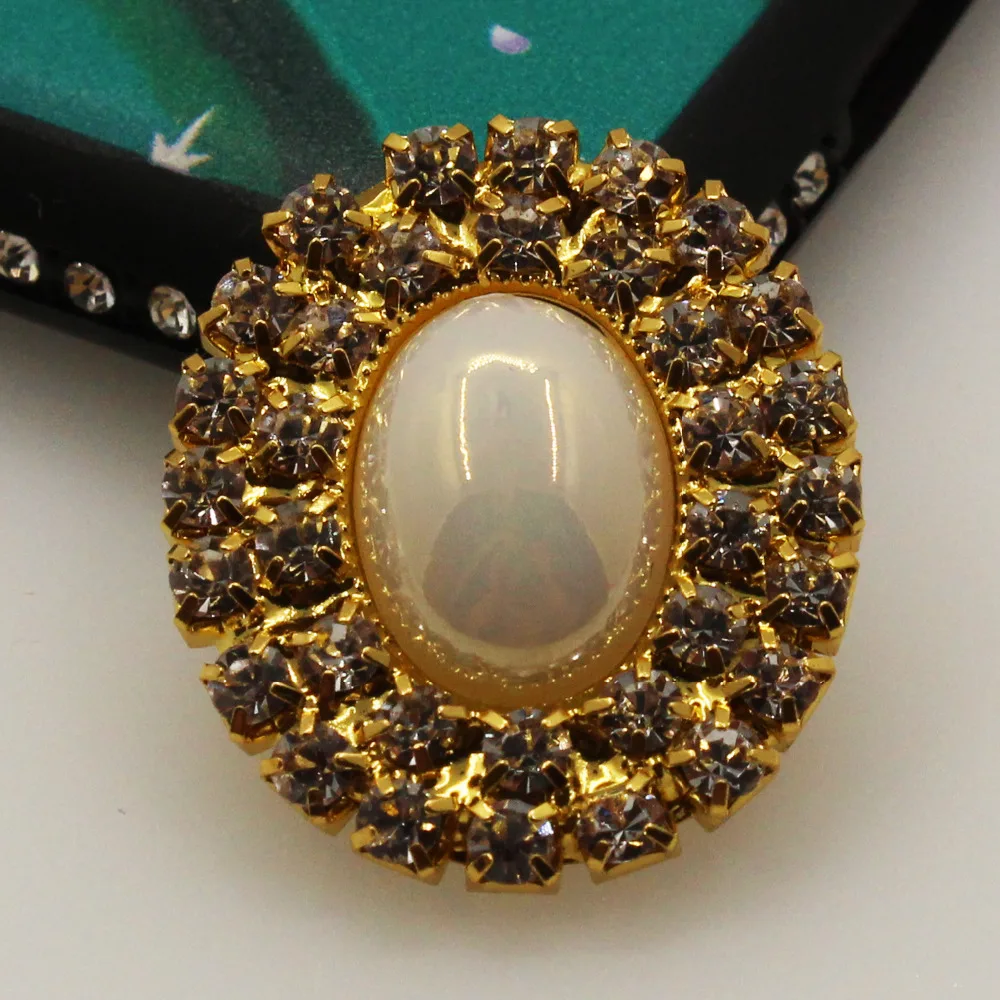 Новинка 2018 10 шт. золотой овал двухрядная пуговица с жемчужиной и стразами