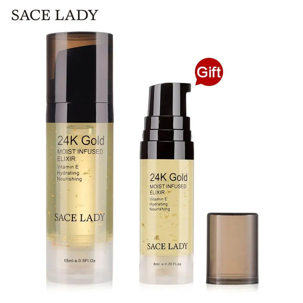 24K Gold Elixir Set Купить 1 получить 1 подарок SACE LADY Face 24 K Gold Elixir основа под макияж эфирное масло увлажняющий макияж поры праймер основа косметика - Цвет: 24K Gold Elixir Set