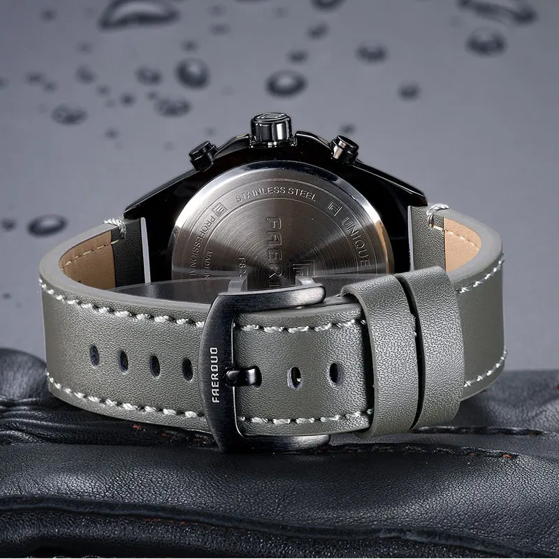 New Blue Casual Leather Fashion Quartz Gray Watch Mens Watches Top Brand Luxury Waterproof Clock Relogio Masculino