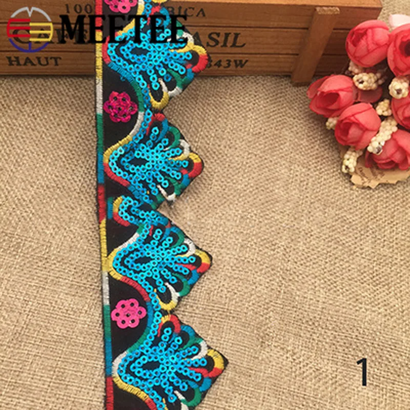 Meetee 5 ярдов 4,5 см вышитые этнические Блестки Кружева ленты DIY сценические выступления ремесло швейный Декор Аксессуары для одежды BD295