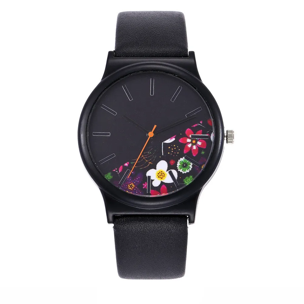 Часы наручные женские кварцевые с цветами черные 2017|montre brand|montre femmemontre women |