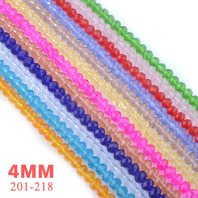 

100 шт., двухконусные бусины из прозрачного стекла, 4 мм, 201-218