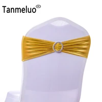 50pcs metallic shiny spandex chair band with buckle for wedding chair covers colorful spandex chair sashes bow free tie