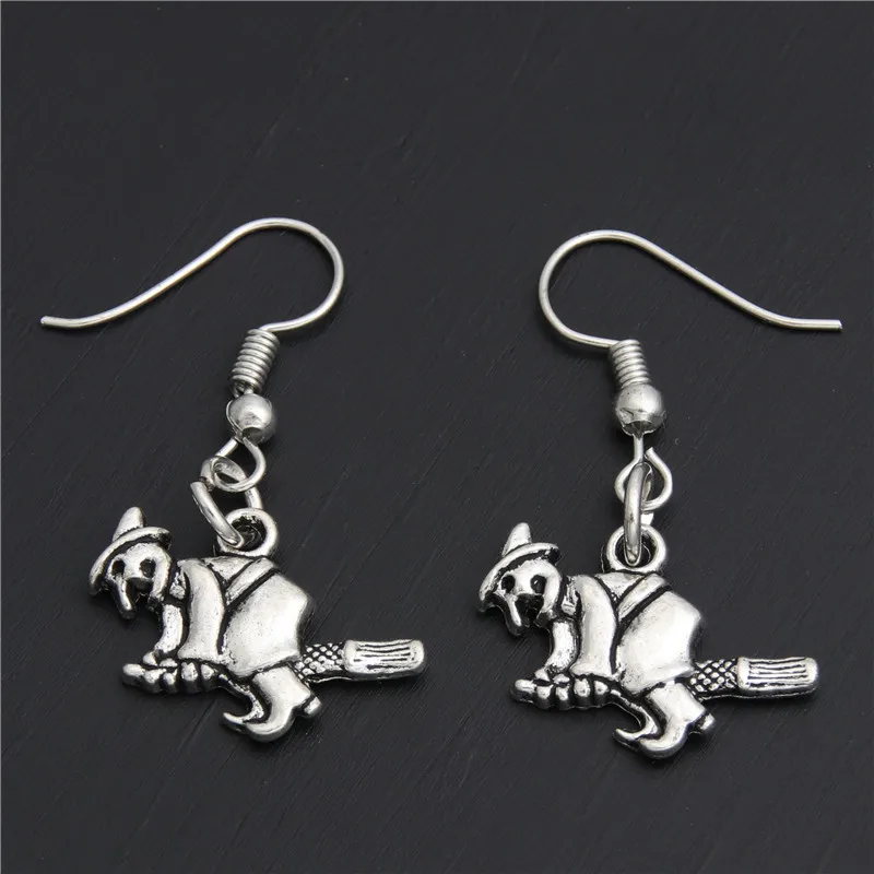 1pair Handmade Witch On Broomstick Halloween Pendants DIY Earrings For Women Party E2136 | Украшения и аксессуары