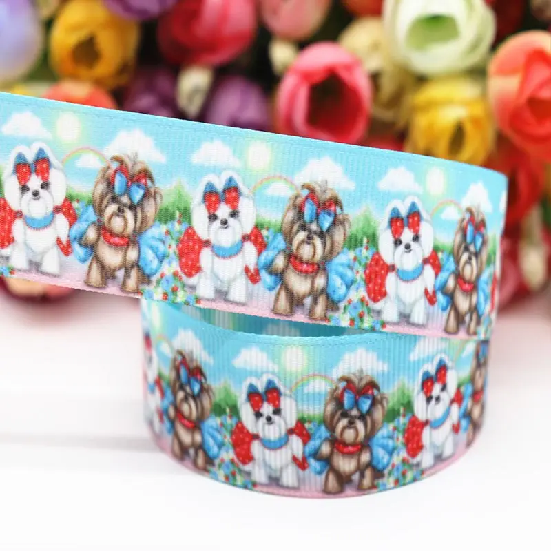 1 &quot25 мм 5 метров/lot Grosgrain ленты DIY Hairbows с принтом собаки ручной работы 100% полиэстер