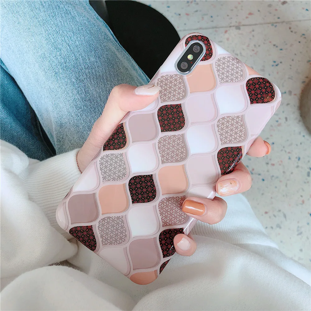 Grid Case for iPhone 6 6s Plus 7/8plus Female IMD Soft TPU Marble X XS XR MAX Back Cover Capa |