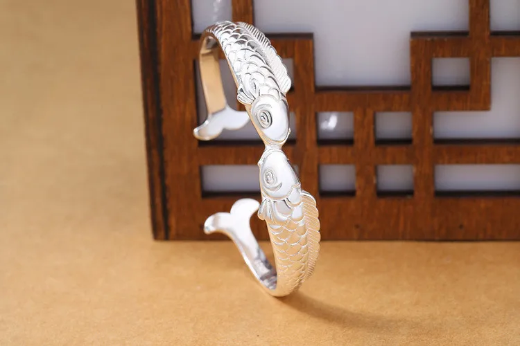 Pulseiras, S925 Серебряный винтажный браслет, модный, поцелуй, рыба, 2 цвета, Открытый браслет, женские вечерние ювелирные изделия, аксессуары