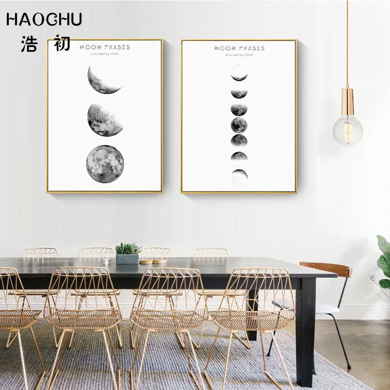 HAOCHU черно-белая абстрактная Луна звездное небо пейзаж Художественная печать