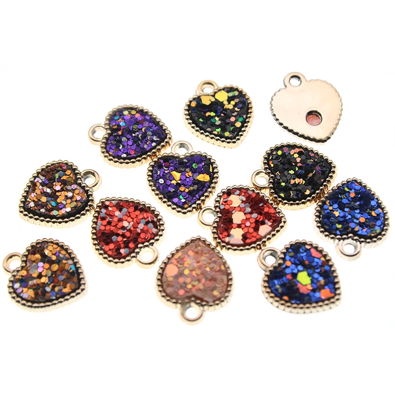 

15x18mm Copper Metal Fashion PVC Resin Sequins Charms Love Heart Charms Pendant For DIY Earrings Bracelet Jewelry Accessories