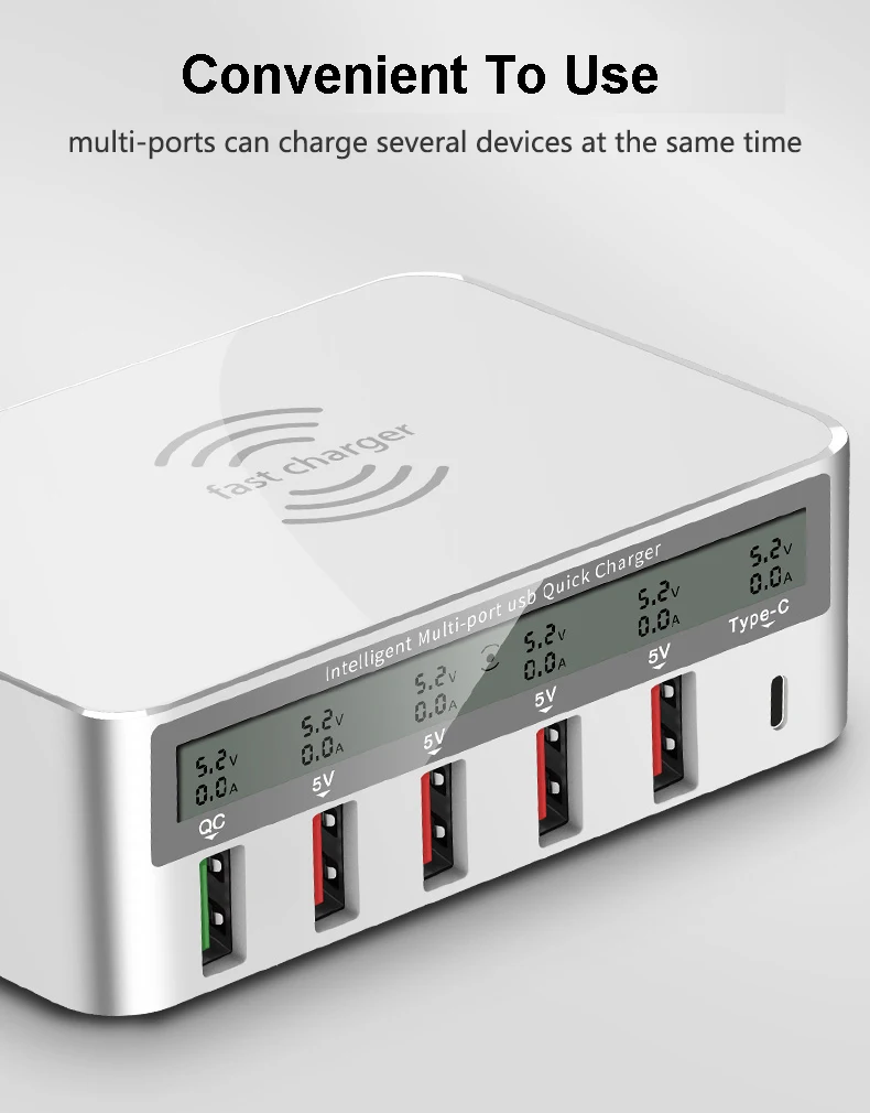 QI Беспроводная зарядка Быстрая зарядка 3,0 6 портов usb type C быстрое зарядное устройство адаптер для iPhone XS MAX Xiaomi Mi9 samsung S10 Plus S9