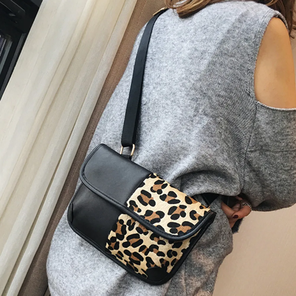 Модные женские леопардовые Лоскутные цветные сумки через плечо мягкий чехол для