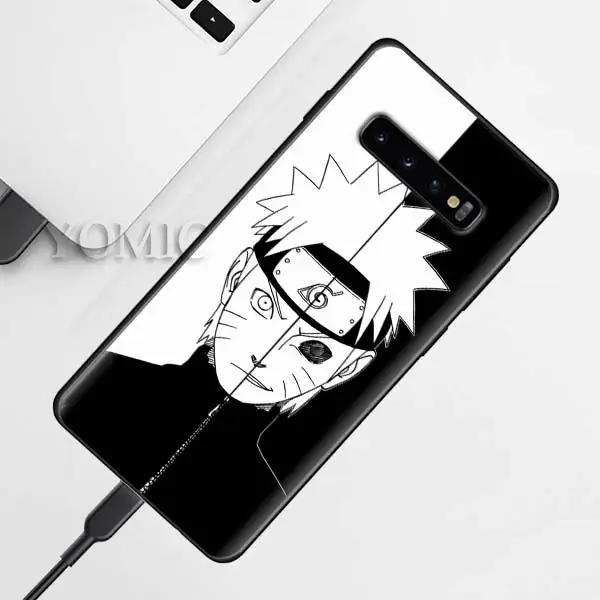D-009 С героями аниме «Наруто» цельнокроеное черное мягкий чехол для samsung Galaxy S10 5G S9 S8 Plus+ S10e S7 A50 A70 Note 9 8 силиконовый чехол с бантом - Цвет: D-009