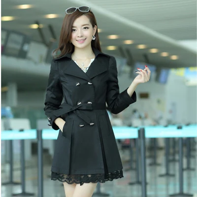 2015 New Hot Autumn long trench coat for women lace fashion british style windbreaker abrigos mujer coats 8 color M XXL YYF002|jacket winter