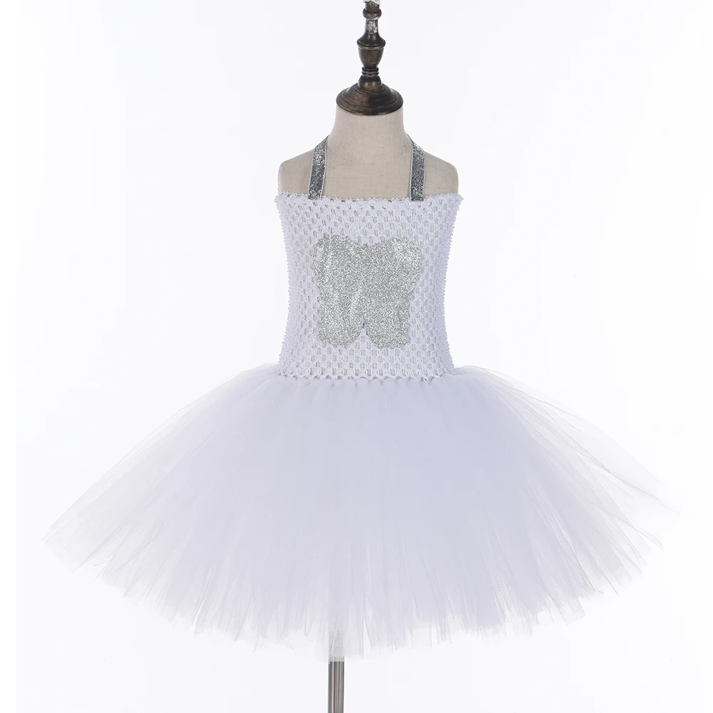 White Tooth Cartoon Cosplay Tutu Dress With Wings Wands Kids Girls Angel Birthday Halloween Carnival Costume Clothes | Детская одежда и