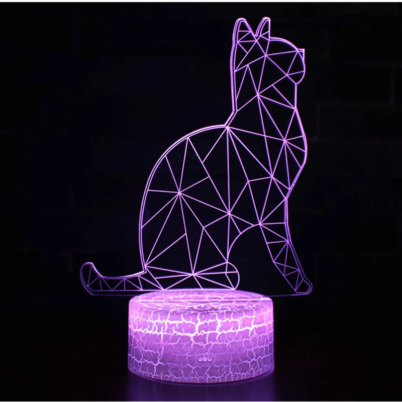 3D кошка светится в темноте 7 цветов меняющая форму животного светодиодная лампа