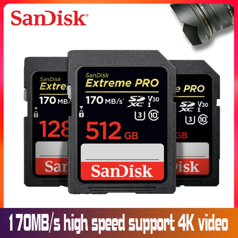 

SanDisk Extreme PRO Memory Card SD card 64GB 512GB 128GB 256gb 32gb Memory Card U3 4k High Speed Class 10 170MB/s V30 for camera
