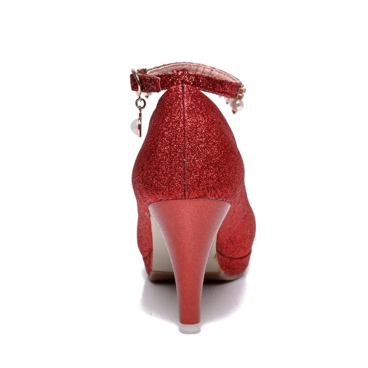 Свадебные туфли PXELENA для невесты красные золотые серебряные лодочки с блестками