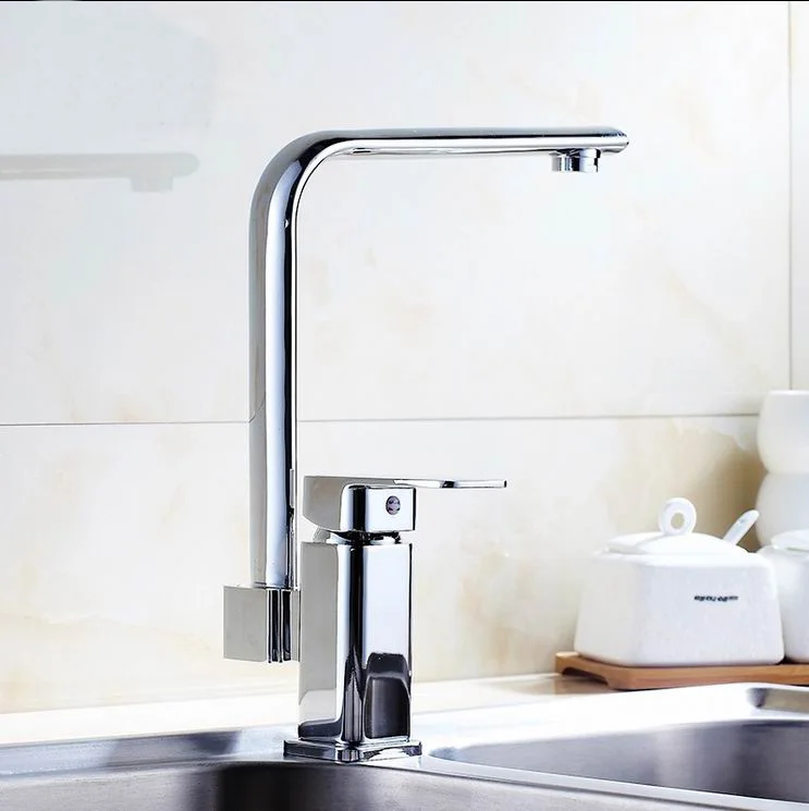 

Free Shipping High Quality Contemporary Brass Kitchen Faucet Chrome Finish Basin Sink Hot Cold Water Mixer Taps Chrome Polished