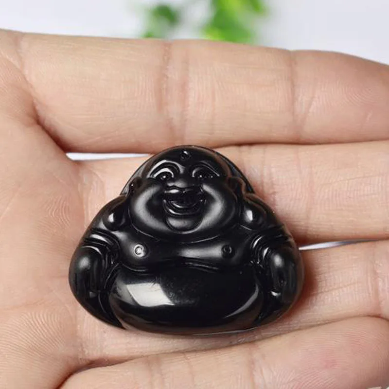 

Fashion Natural Black Obsidian Jade Pendant Handmade Maitreya Lucky Amulet Necklace Fine Jewelry