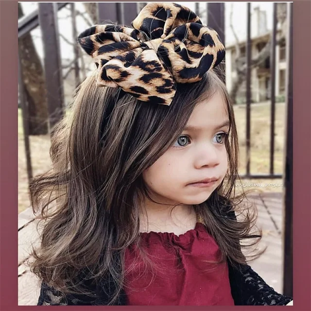 Leopard Big Bow Headwrap Girl Hairband Hair Accessories Wide Turban Headband Fabric Elastic Kids Top Knot Band | Детская одежда и