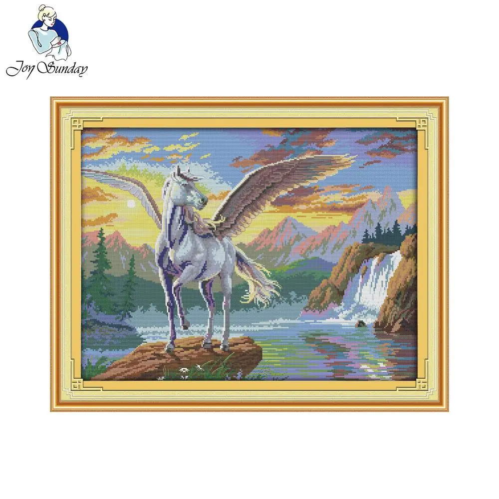 

Набор для вышивки крестиком Joy Sunday "Летающая лошадь", 11CT 14CT, наборы для вышивки крестиком, домашний декор, рукоделие