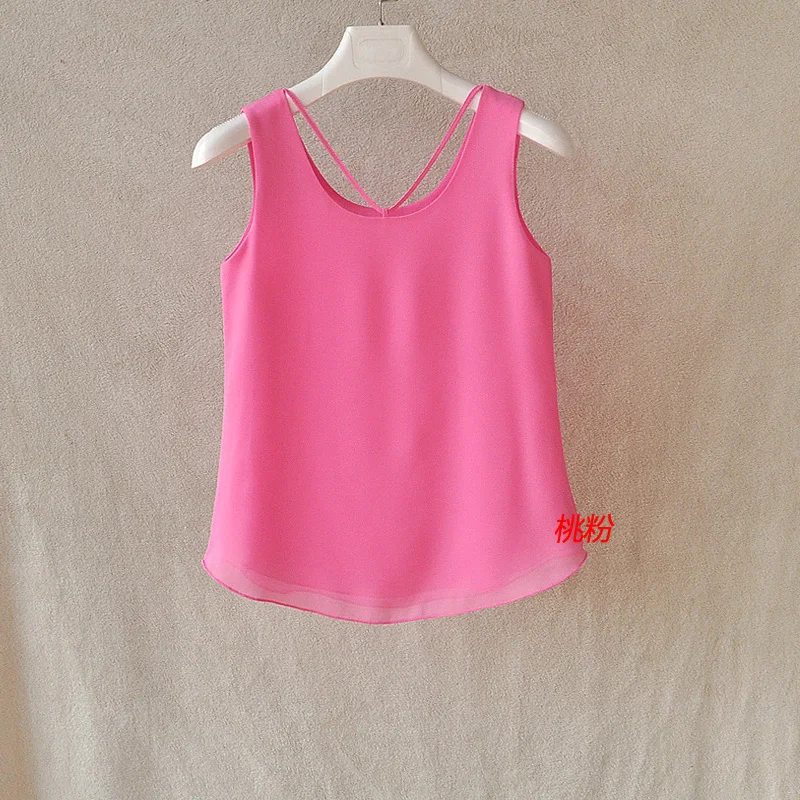 Fashion Brand Women Tanks Top Summer Sexy Shirt Camis Plus Size Sleeveless Blouse Double Layer Chiffon Blouses