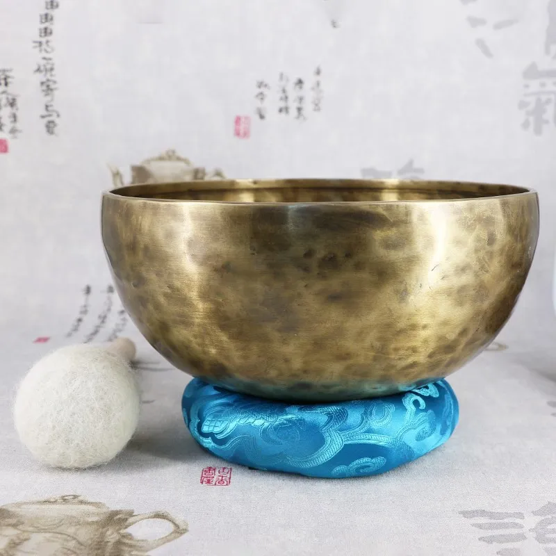 Тибетская медная большая Поющая чаша Buddism ручной работы чаши с кожаной наклейкой