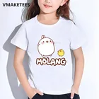 Детские летние футболки для девочек и мальчиков Molang и Piupiu Детская футболка с мультяшным принтом милый кролик Molang Забавная детская одежда, HKP5217
