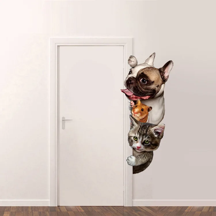 3D Наклейка на стену для собак, кошек, мышей, забавная наклейка на дверь, окно, декоративные наклейки s для мебели и стен, Виниловая наклейка с мультяшными животными