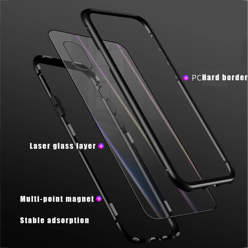 Metal Magnetic Phone Case for IPhone X 7 XR XS MAX Tempered Glass Back Magnet Cover 6 6S 8 Plus |