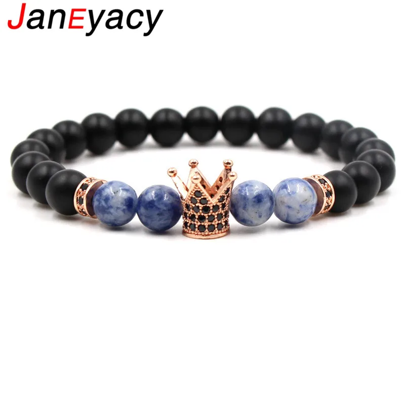 Janeyacy 2018 Новый 8 мм матовый каменный браслет с короной женский европейский