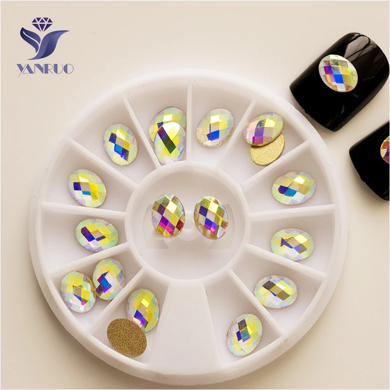 

YANRUO 2051NoHF AB 4x6mm Oval Flatback Non Hotfix Nail Art Strass Glue On Crystals Rhinestones For Shoes