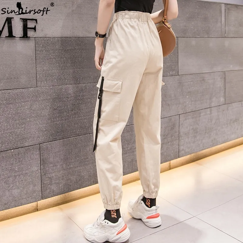 High Waist Cargo Pants Women Big Pockets Loose Streetwear Joggers 2019 Fashion Hip Hop Women's Trousers Green Black | Женская одежда