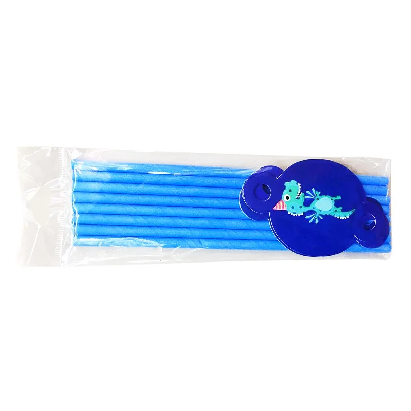 8pcs mix color straw Одноразовая бумага для животных, набор посуды с динозавром, тарелки, чашки, соломинки, скатерть, украшение для стола на день рождения, Свадебные вечерние темы - Цвет: 8pcs mix color straw