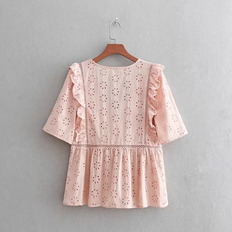 Boho Цветочные женские блузы с вышивкой Топы винтажные сексуальные открытые