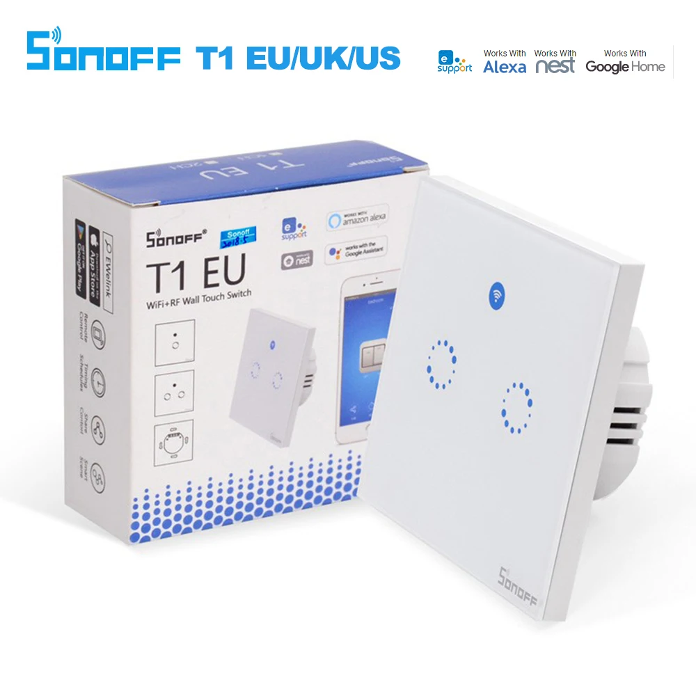 Sonoff T1 ЕС Smart Wi-Fi стены сенсорный выключатель света 1 Gang 2 Touch/Wifi/RF 433/APP удаленного