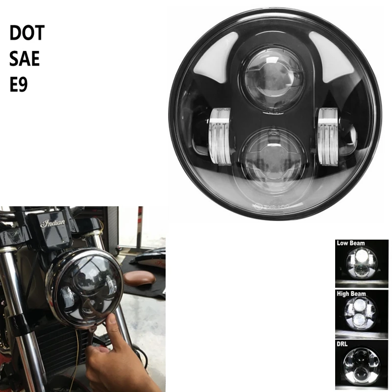 Круглый налобный фонарь 5 3/4 дюйма с белым кольцом ореола для Dyna Sportster XL 1200 883 75