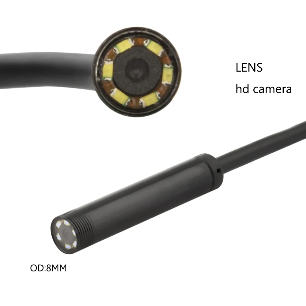 JCWHCAM 8 мм объектив Android USB эндоскоп 2 м/5 м/10 м 6 светодиодов осмотр OTG бороскоп Endoscop
