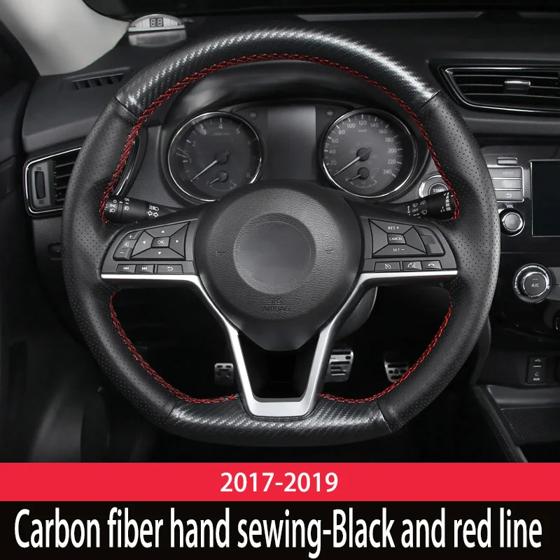 red line Для Nissan X trail T32 X-trail- кожаный чехол на руль ручной работы кожаный чехол для украшения автомобиля - Цвет: red line