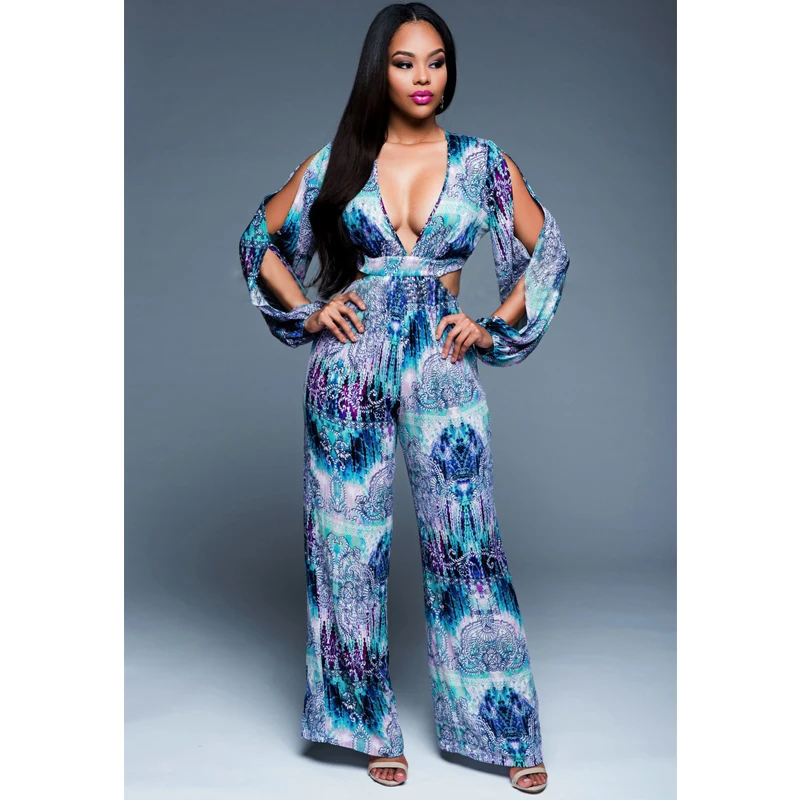 Комбинезон 2016 летняя мода печати женщины комбинезон полная длина свободно