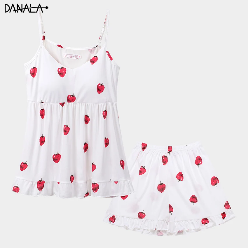 Женский пижамный комплект DANALA из хлопка с шортами и бретельками без рукавов