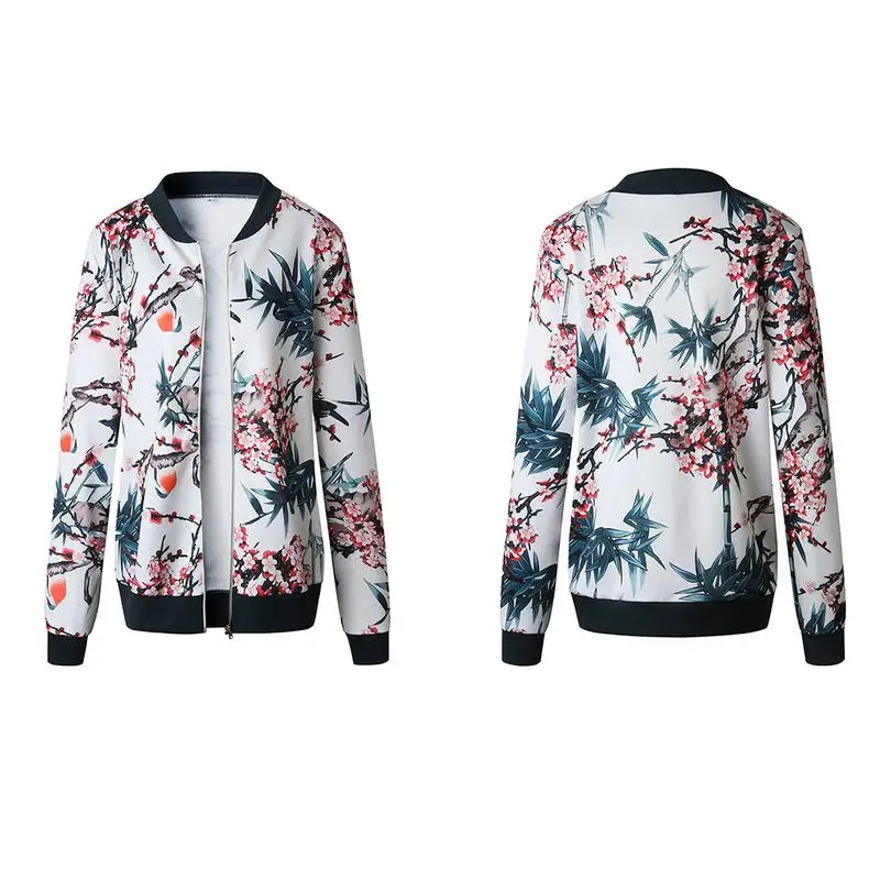 Женская бейсбольная куртка на молнии с длинным рукавом и круглым вырезом