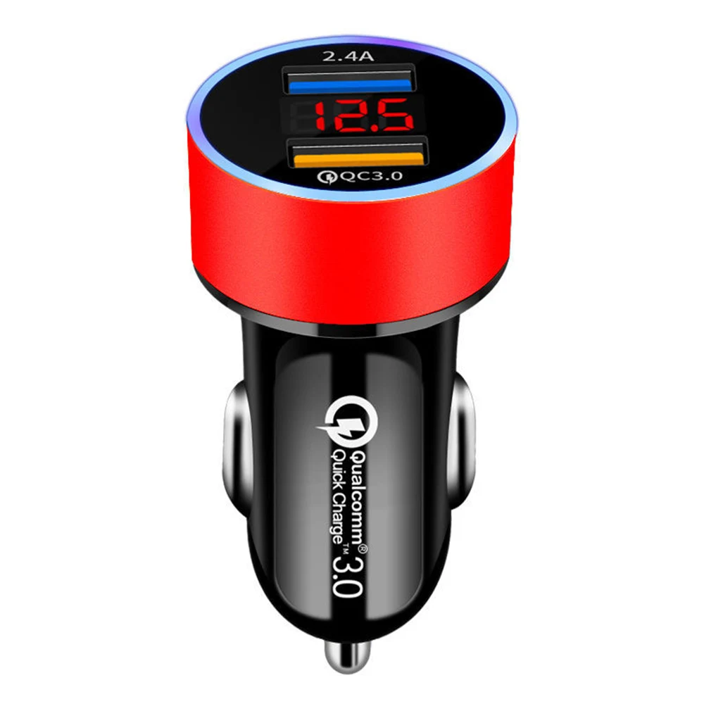 Автомобильное зарядное устройство Quick Charge 3,0 2,0 с двумя usb-портами для iPhone XR 7 samsung QC 3,0, зарядное устройство для телефона, светодиодный адаптер для Xiaomi huawei - Тип штекера: Red QC 3.0
