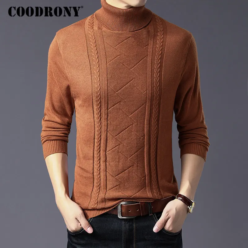 Коричневый Бренд COODRONY, мужской свитер с высоким воротом, кашемировый шерстяной пуловер, мужская одежда, зимние толстые теплые мужские свитера s 91032 - Цвет: Коричневый