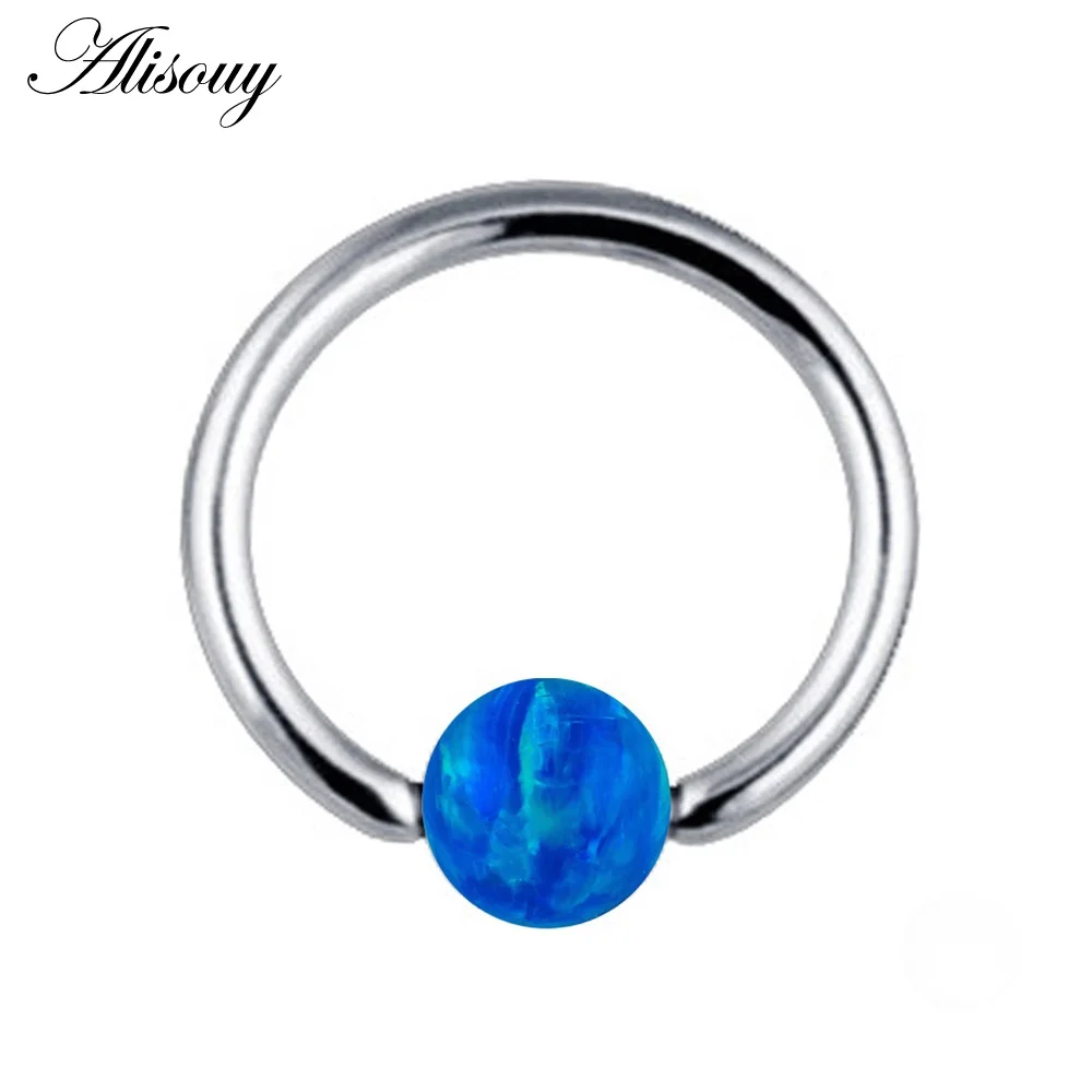 OP05 Blue Alisouy 16 г кольца в нос из титана в плену кольца из бисера опал камень пирсинг носа CBR Ушные Кольца для хряща для сексуальных девушек Украшения для тела - Окраска металла: OP05 Blue