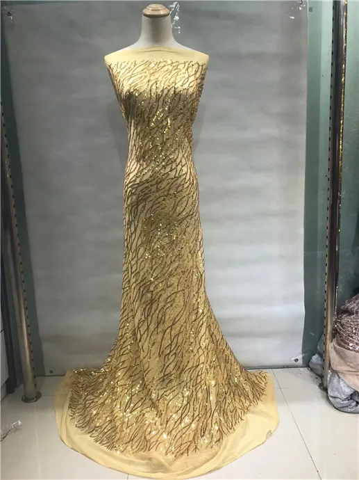 Нигерия Кружева Ткань Золото Французский Тюль Кружевная С Пайетками 2018