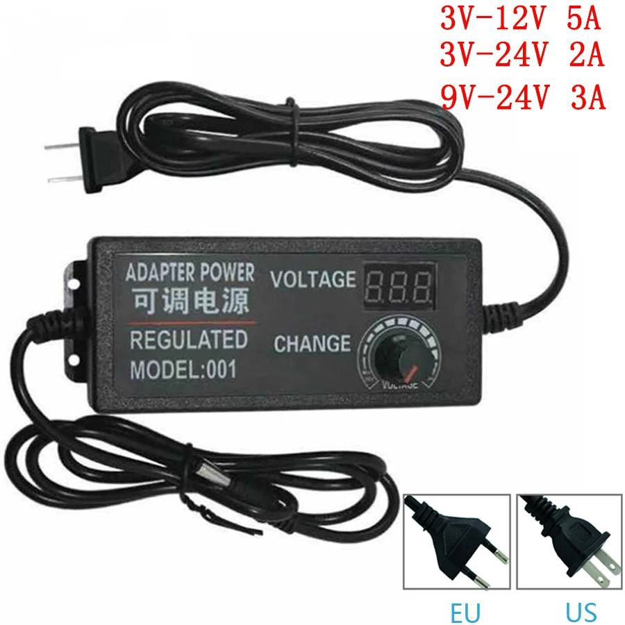 

Adjustable Universal Power Supply AC To DC 220V To 12 V Volt 3V 9V 12V 24V Display Screen Regulated Switching Charger Adaptor