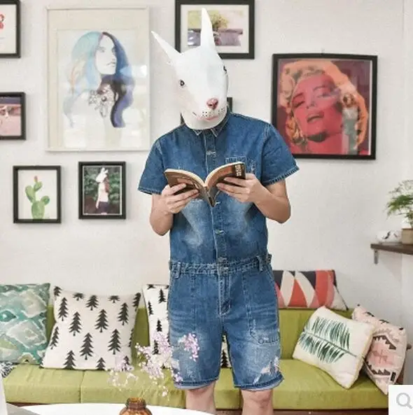 Новый Модный повседневный мужской джинсовый комбинезон с коротким рукавом пятью