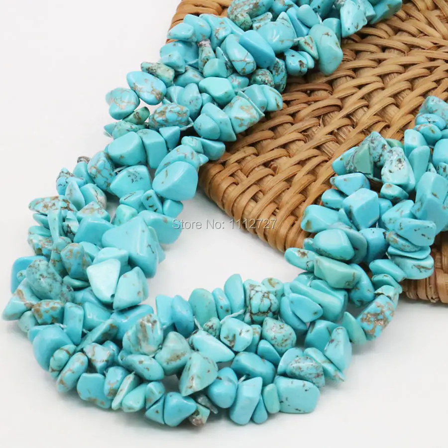 

Accessory Crafts Irregular Blue Turkey Howlite 3Rows Necklace Chain Girl Jewelry Party Wedding Handmade Gifts 18inch Lucky Stone