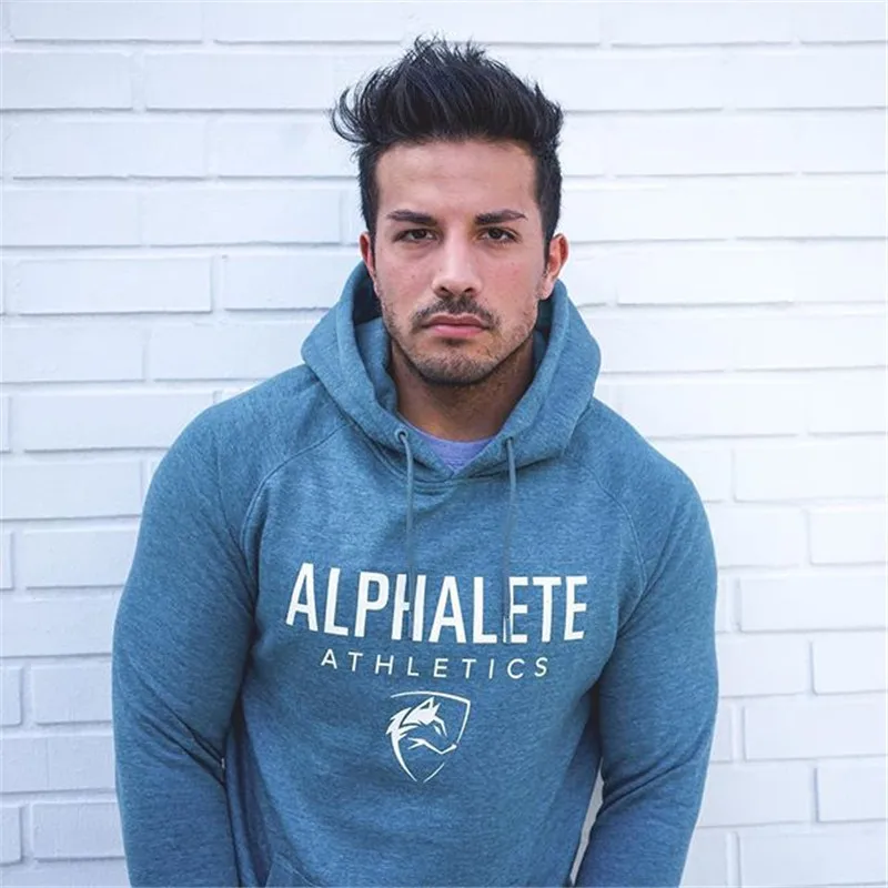 Blue ALPHALETE, мужские толстовки для тренажерного зала, для тренажерного зала, для фитнеса, бодибилдинга, толстовка, пуловер, Спортивная мужская куртка с капюшоном для тренировок, одежда - Цвет: Blue